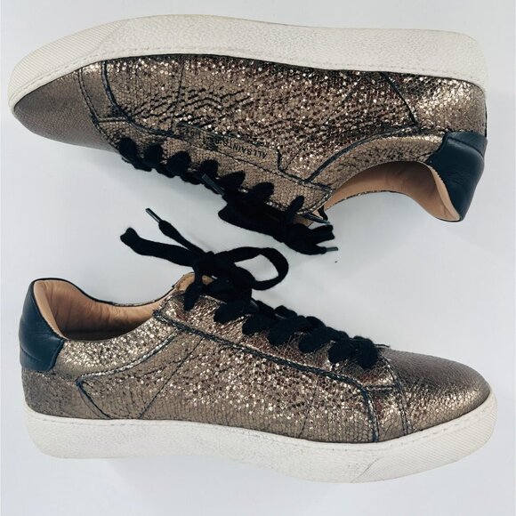 All Saints Sheer Leather Shimmer Trainers 01-11-94‎ Metallic Gold Sizer 10 - Picture 2 of 12
